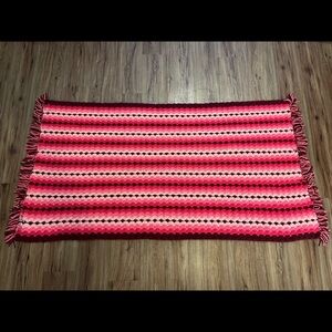 Vintage Pink Black Patterned Afghan Throw Blanket 74”x37” EUC